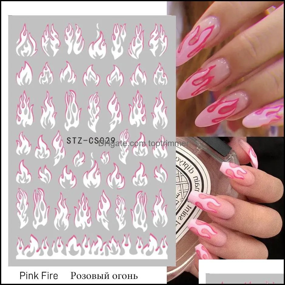 Fire Flame Nail Stickers Color Graffiti 3D Adhesive Fingernail Sticker For DIY and Salon ( Bare Clip )
