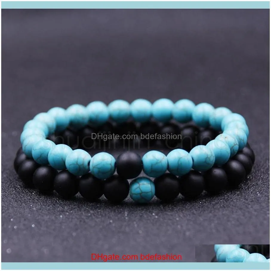 Classic Stone Beads Lovers Bracelets 2pcs Fashion Couple Natural Beads Bracelet Creative Valentine`s Day Gift Jewelry LT-TTA796