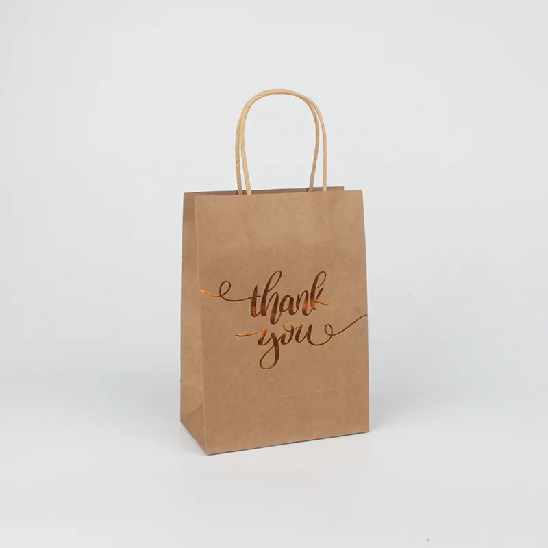 Winkelen Draagtas Afdrukken Logo Simple Gift Kraft Papieren Tas Dank u Kraftpapier Tote Zak 15 * 8 * 21cm 1237 V2