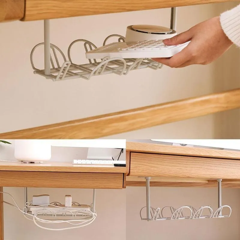 Wire Hook Rack Desktop Hooks & Rails Under Desk Management Tray Table Bottom Power Cable ...