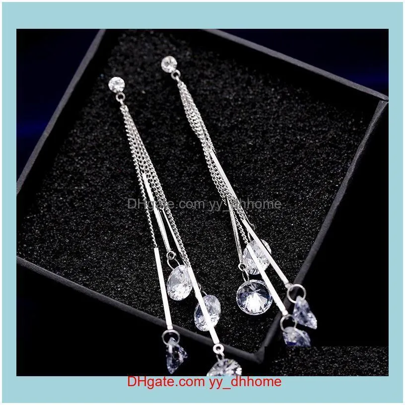 European new fashion temperament ladies long tassel earrings jewelry fashion simple s925 silver needle high quality zircon earring