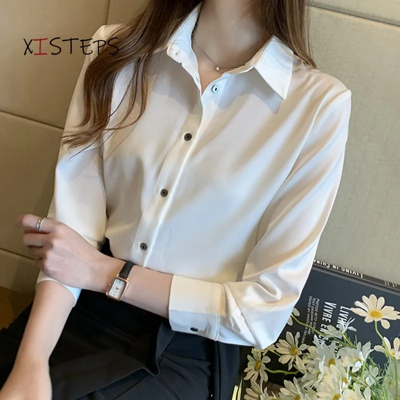 Satin Professional Suit Shirts Blouses Women 2021 Long Sleeve