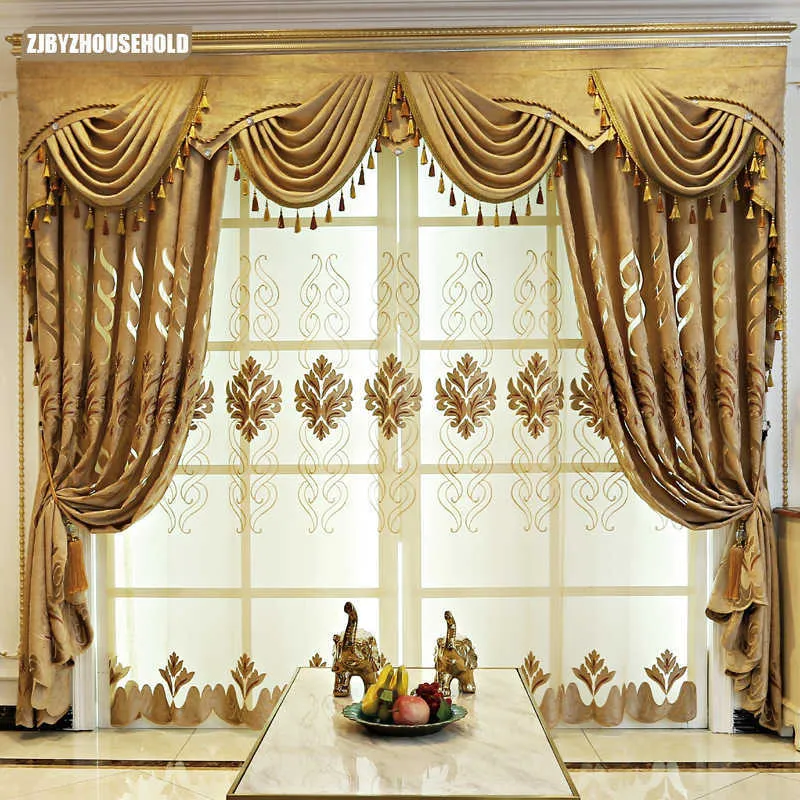 Europese Jacquard Chenille Shade Curtains voor Woon Dining Room Slaapkamer Villa Raam Gordijn Luxe Deur Gordijn Borduurwerk 210712