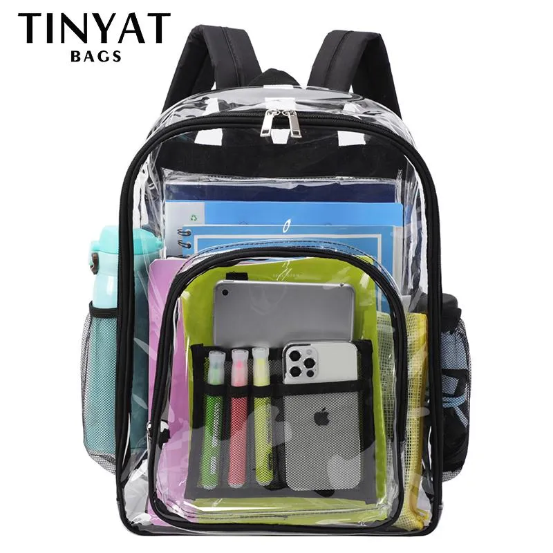 Ryggsäck Style TINTAT Heavy Duty Transparent Dam Clear School Vattentäta Flera fickor Stora väskor Student Mochila Teenage