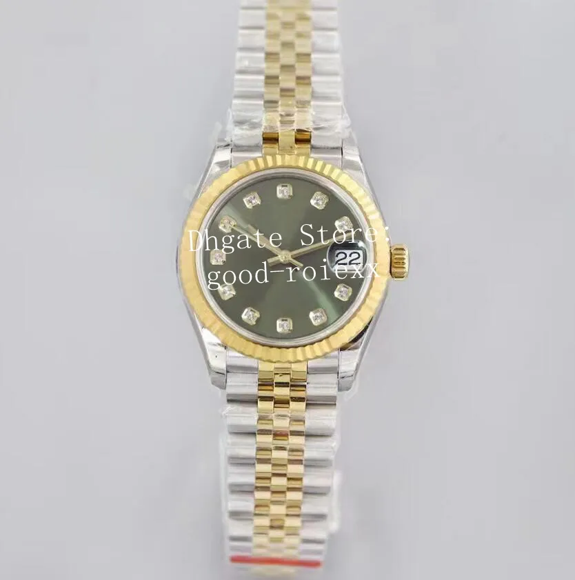 31mm Olive Green Dial Grey Mother Pearl Ladies Watches Women's Automatic Cal.2688 ETA Watch Jubilee Armband EWF Ladys Date 278273 Yellow Gold Women Ew Arvurs