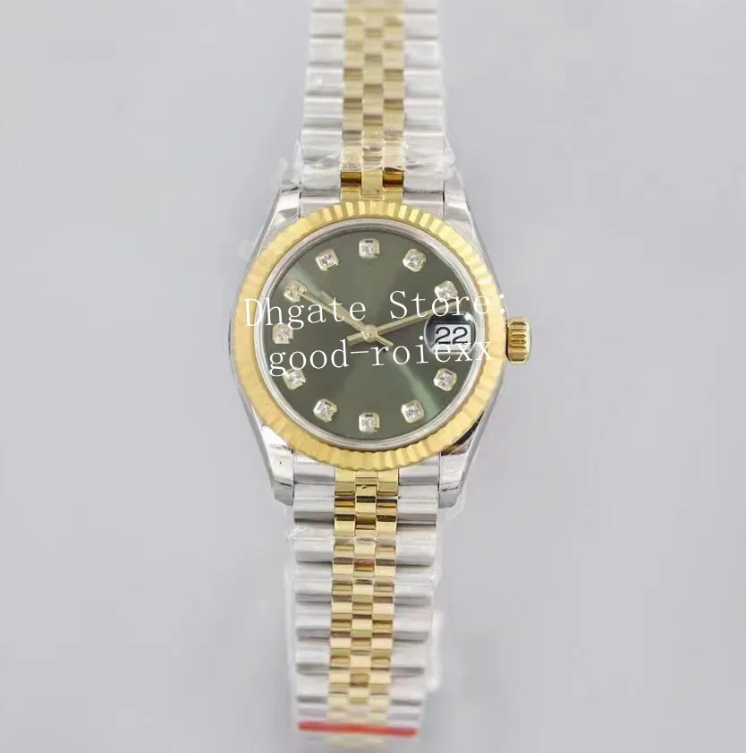 31mm Olive Green Dial Cinza Mãe Pérola Senhoras Relógios Femininos Automático Cal.2688 Eta Relógio Jubileu Pulseira EWF Ladys Data 278273 Amarelo Ouro Mulheres EW Relógios de Pulso