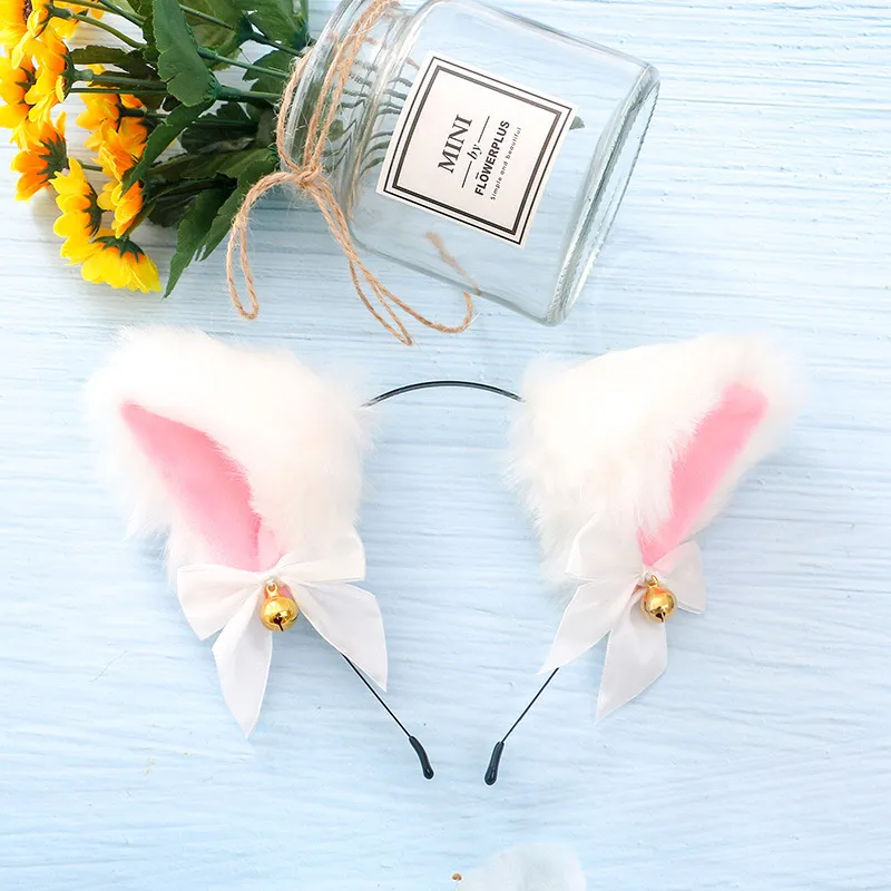 Süßer Lolita Cosplay Haarreif Mit Plüsch-Katzenohren – Rüschen, Spitze, Schleife & Glöckchen Für Rollenspiel & Party