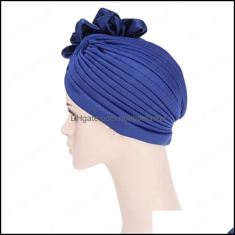 Fashion Women Diamonds Flower Turban Cap Soild Color Muslim Headscarf Bonnet Inner Hijabs Arab Head Wraps Indian Hat