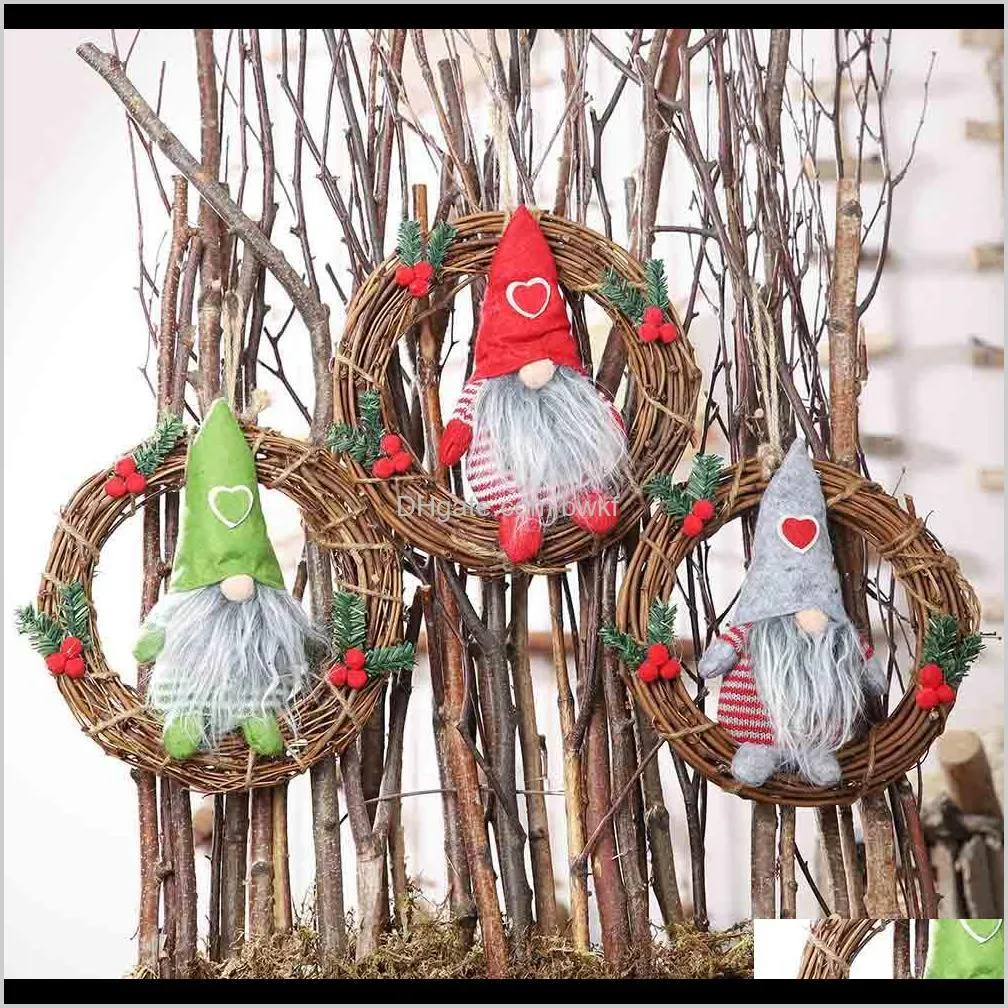 1pc christmas decorations for home faceless santa claus rattan ornament doll merry christmas new year kids toys 21x21cm