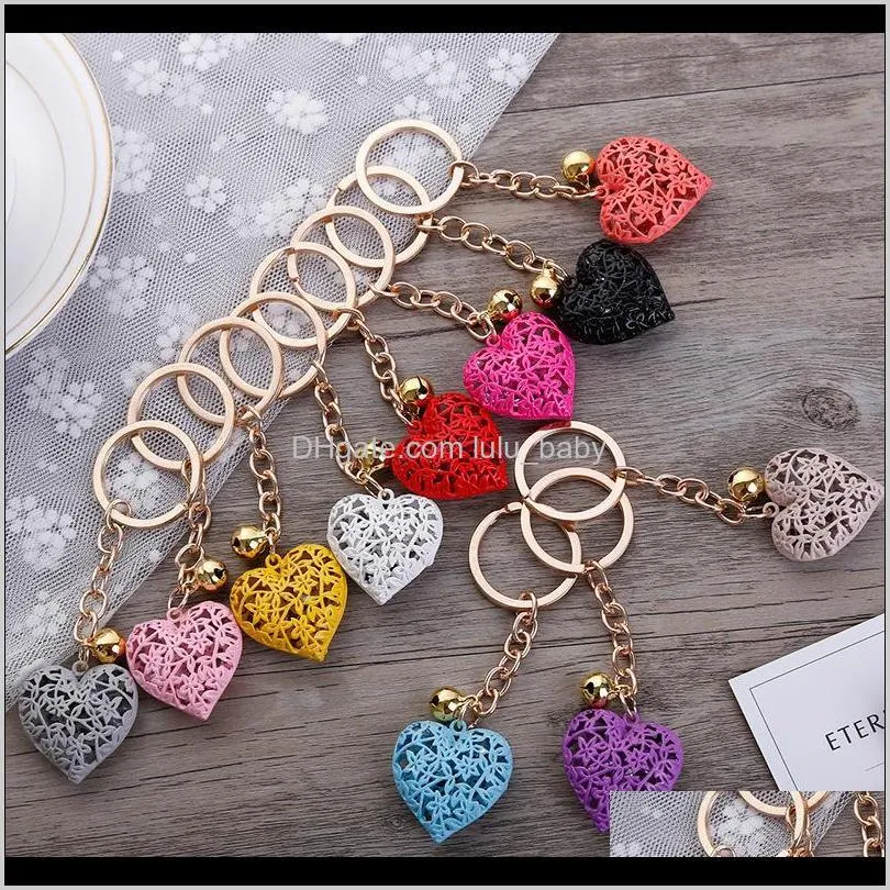 20pcs/lot Wholesale Hollow Heart Keychains Fashion Charm Cute Purse Bag Pendant Car Keyring Chain Ornaments Gift Keychains T200804 655