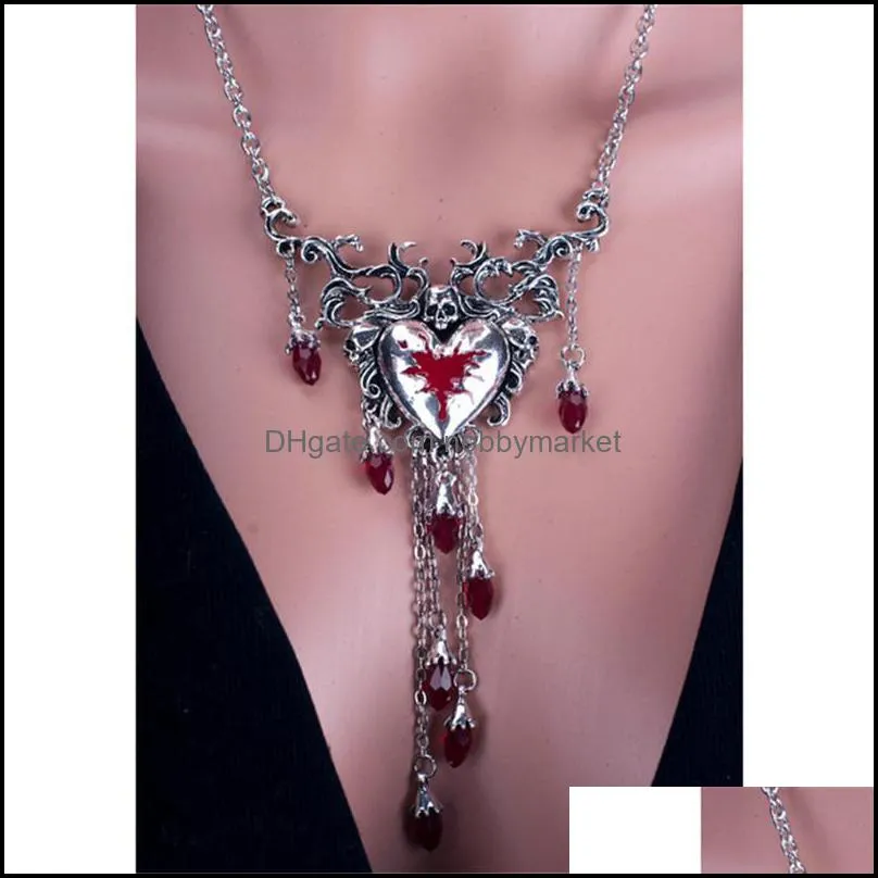 Earrings & Necklace Goth Jewelry Set Necklaces For Women Halloween Party Cosplay Crystal Heart Pendants Drop Gift