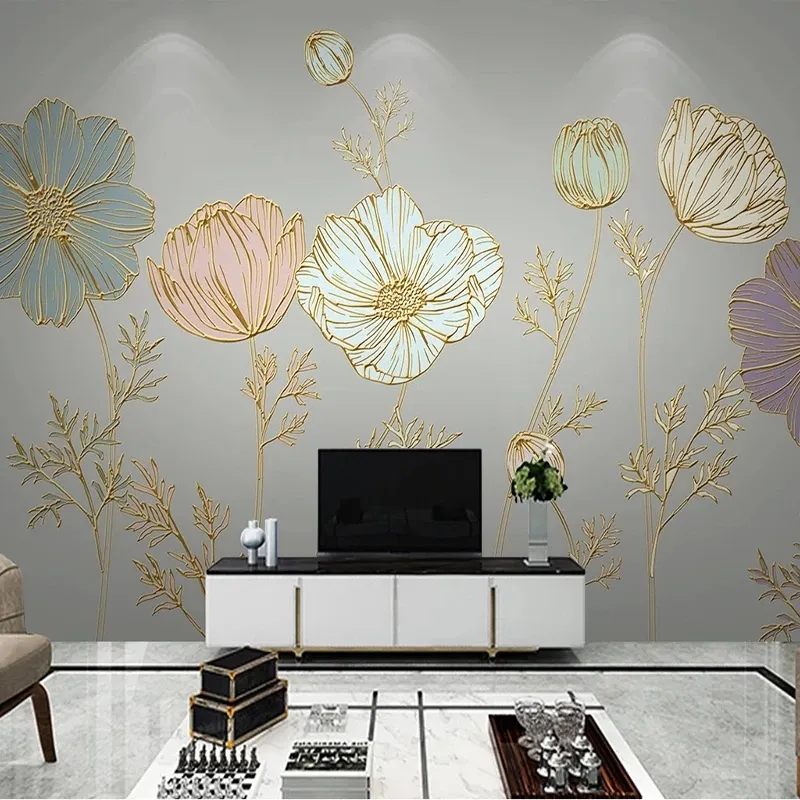 Custom Photo Wallpaper Light Luxury Plant Plant Flower 3D linee goffrate murale soggiorno tv divano camera da letto decorazione della parete