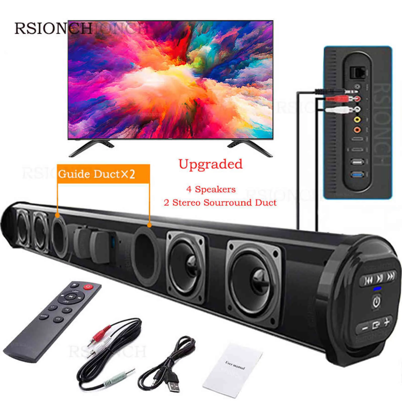 Columna Potente Home Theater TV Barra de sonido Altavoz con cable  Inalámbrico Bluetooth Surround Barra de sonido para PC TV Altavoces al aire  libre