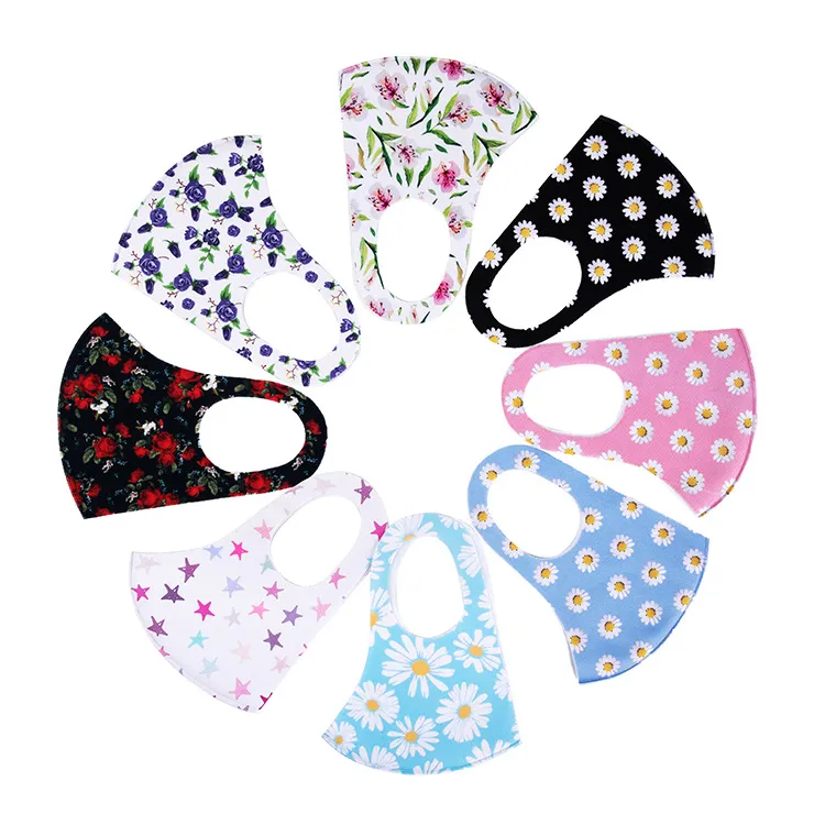 Ice silk face mask adult windproof dustproof multi-color printing masks soft and comfortable washable reusable facemask