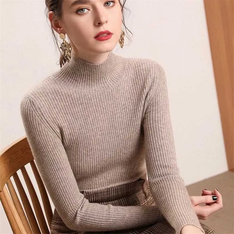 Bonjean Knitted Jumper Autumn Winter Tops Turtleneck Pullovers Casual Sweaters Women Shirt Long Sleeve Short Slim Sweater Girls 211217