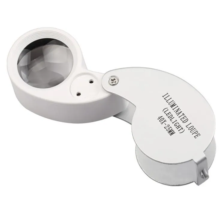 40x 25mm Loupa Iluminada Luz LED Microscópio Jóias Loupas Lupa Magnifier Magnificação Mini Lupa Jeweler Microscópios SN3074