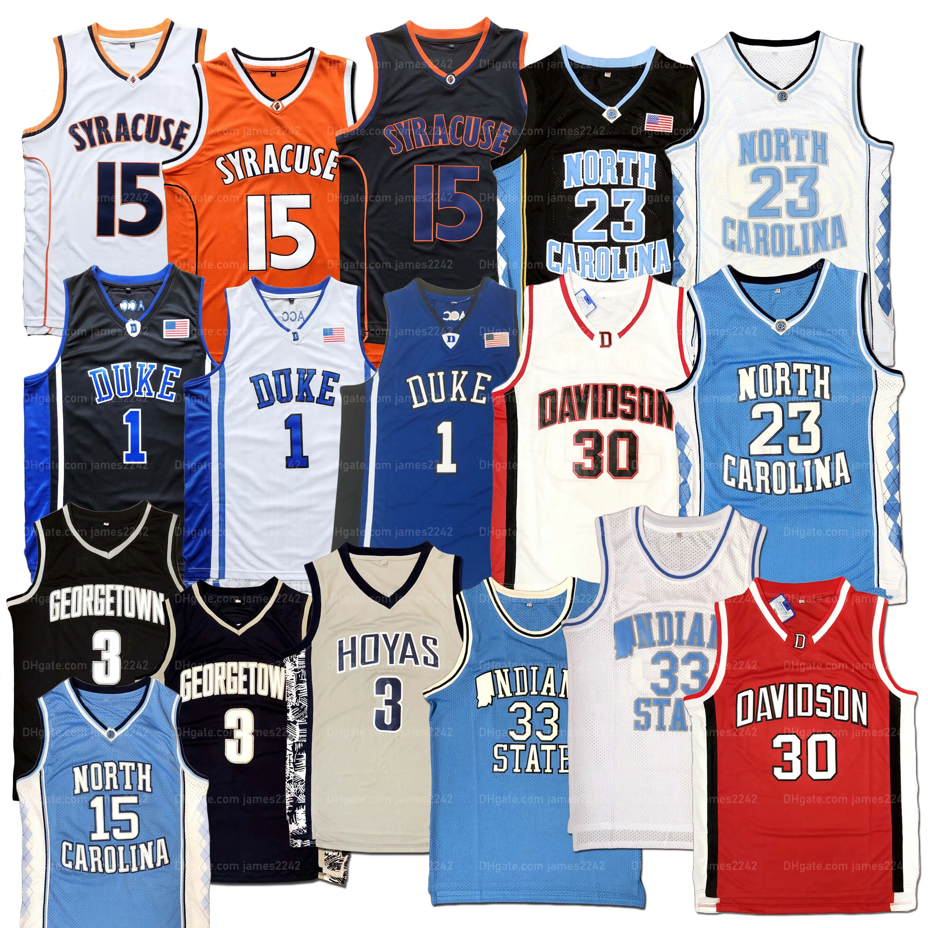 السفينة من الولايات المتحدة Michael MJ # 23 كرة السلة جيرسي نورث كارولينا TAR HEELS Kyrie Irving Indiana State Allen Iverson Stephen Curry Carmelo Anthony Carter Sewn Jerseys