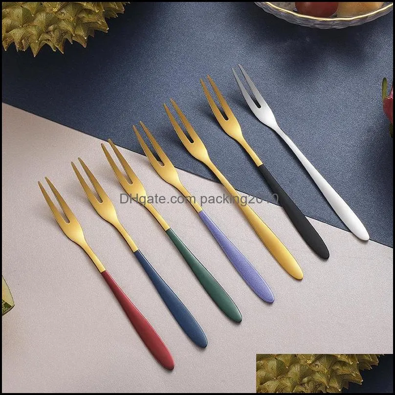 7pcs Stainless Steel forks Flatware Fruit Fork Appetizer Snack Dessert Fork Kitchen For Party Fruit Pick Gadget tableware tools