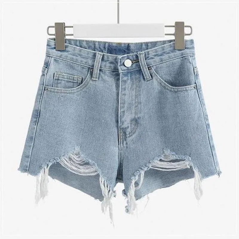High Waist Denim Shorts For Women 2021 Sexy Summer Cool Girl Mini Streetwear Ripped Jeans Harajuku Kawaii Short Pants Women's