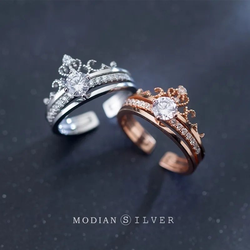 Свободное размеру кольцо для женщин AAA Zircon стерлингового серебра 925 корона роскошные свадьбы обручальные подарок изысканные украшения 210707