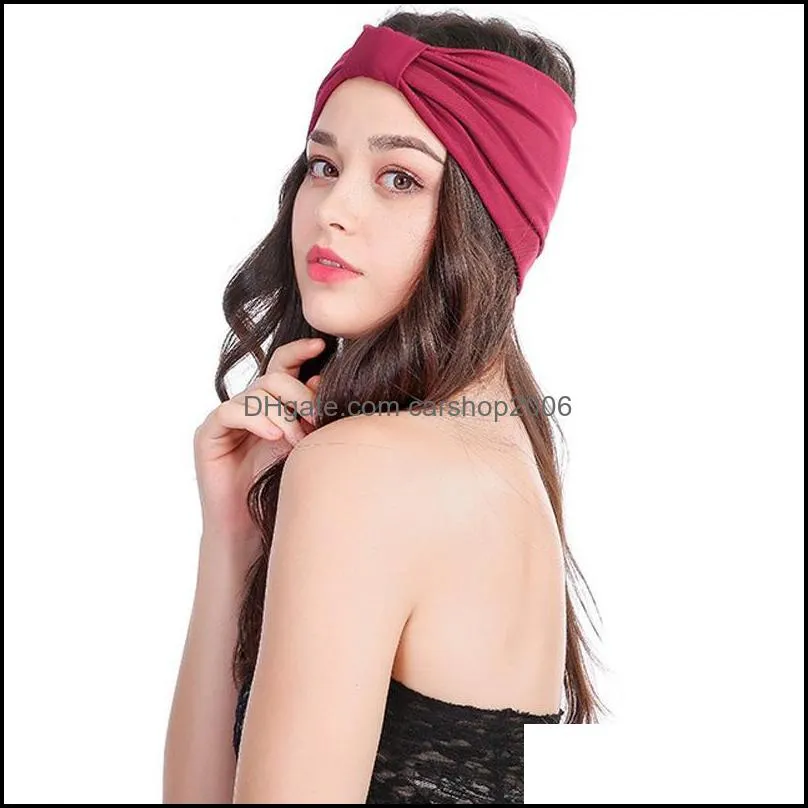 Retro Fashion Wide Solid Hair Bands Elastic Stretch Twisted Knotted Turban Women Girl Hairdressing Accessories Tools Headbands VT1529