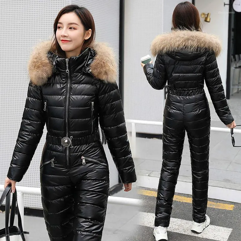 Women's Jumpsuits & Rompers One-piece Ski Suit Winter Coat With Hooded Parka To Keep Warm And Slim Cotton Jumpsuit Zipper Bodysuit