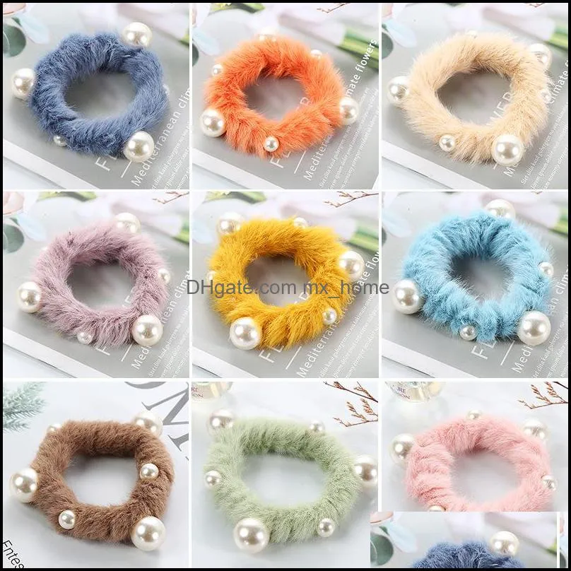 Hair Accessories Baby, Kids & Maternity Scrunchie Stretch Plush Headband Scrunchies Women Girls Elastic Faux Fur Pearl Bands Hairs Tie Ring