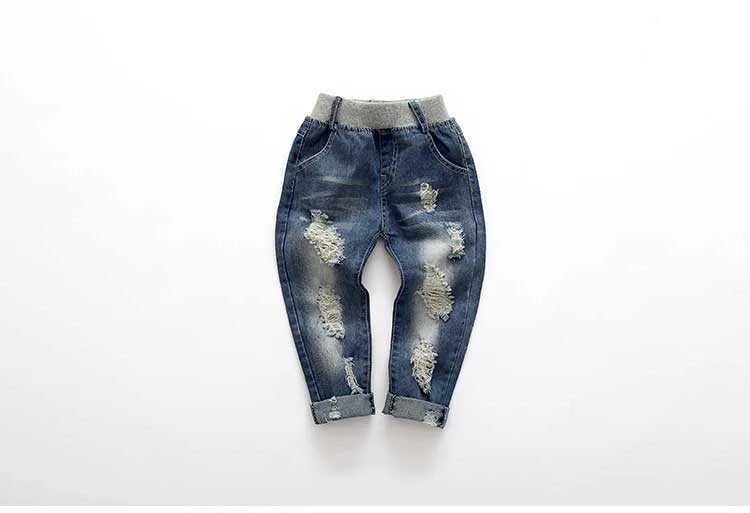  Spring Autumn New 2-10 Years Children Birthday Gift Elastic Long Trousers Washed Hole Denim Baby Kids Girls Jeans Pants (11)