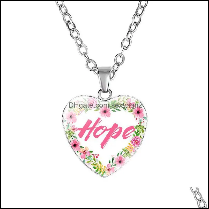 New Inspirational Heart shape Necklaces For women Love Hope Dream Believe Faith Letter Glass Pendant chains 2020 Fashion Jewelry