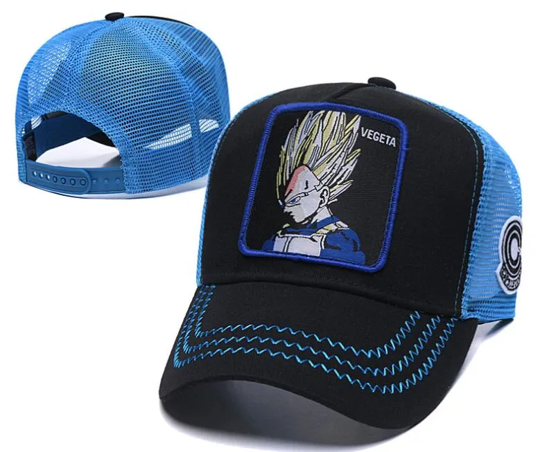 New Ball Mesh Hat Vegeta Baseball Cap Hoge kwaliteit gebogen rand Zwart Blauw Snapback Caps Gorras Casquette