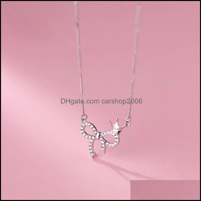 Chains Solid 925 Sterling Silver Necklace For Women Teen Girls Zircon Star Bowknot Cute Dainty Choker Necklaces Sweet Korean Jewelry