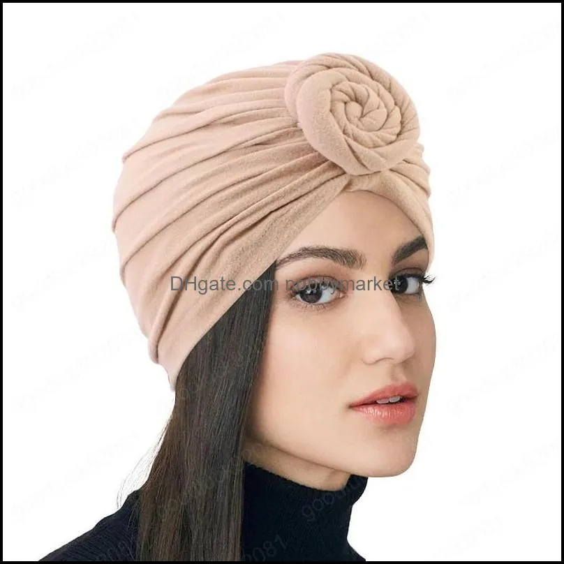 Muslim Top Knotted Hat Turban With Silky Satin Linning Hijab Headscarf Headwrap Ladies Chemo Cap India Hat Hair Accessorie