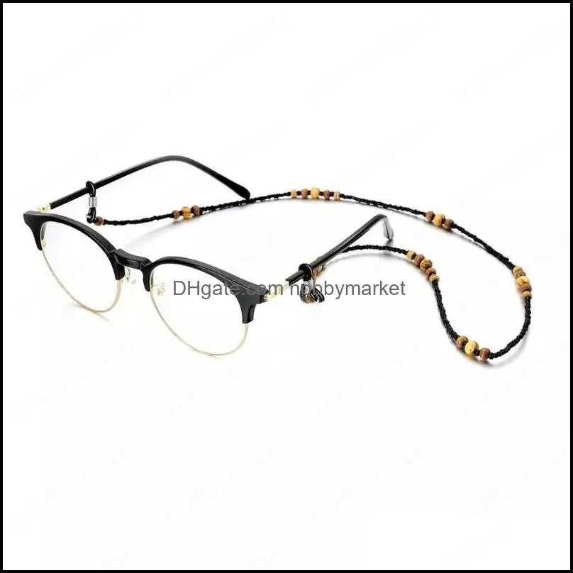 Wooden round Beaded Glasses Chain adapt to all eyewears adjustable Silicone Anti-skid loops Sunglasses