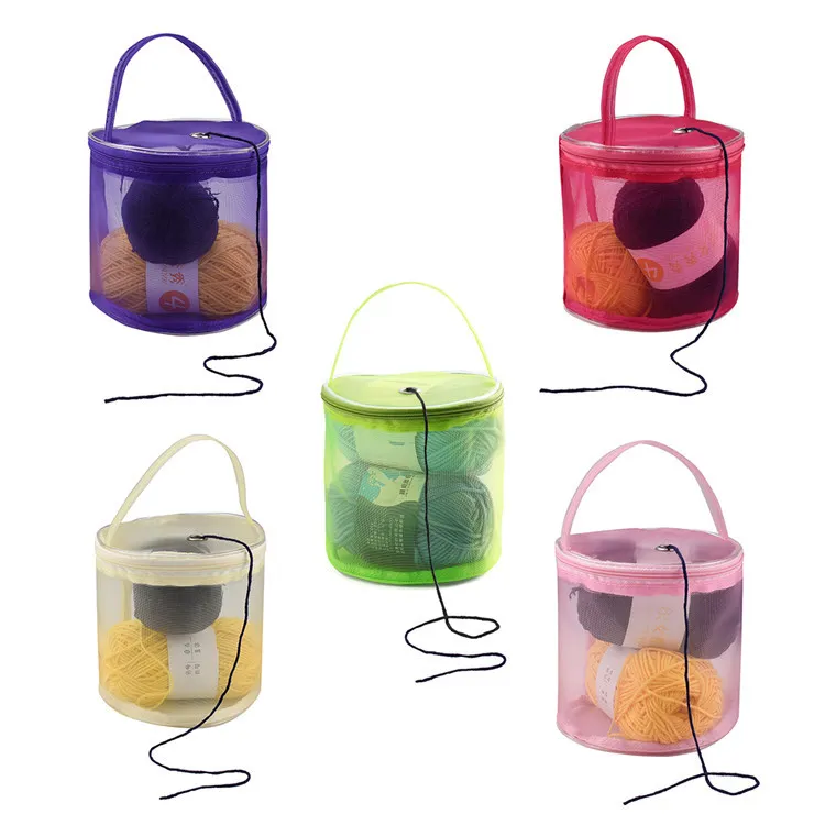 Knitting Yarn Storage Bag Case Yarn Drum Women Crochet Hook Thread Pouch Round Mesh DIY Knitting Crochet Tote Bags w-00941