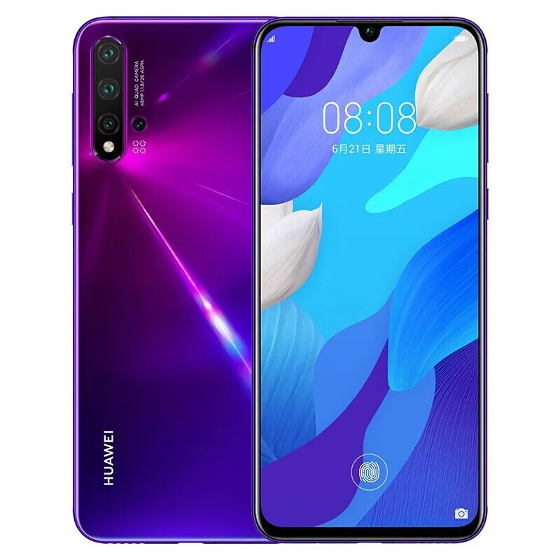 Оригинальные Huawei Nova 5 Pro 4G LTE Сотовый телефон 8 ГБ RAM 128GB 256GB ROM KIRIN 980 OCTA CORE 48.0MP AI NFC Android 6.39 "Изогнутый полноэкранный отпечаток пальцев ID Face Smart Mobile