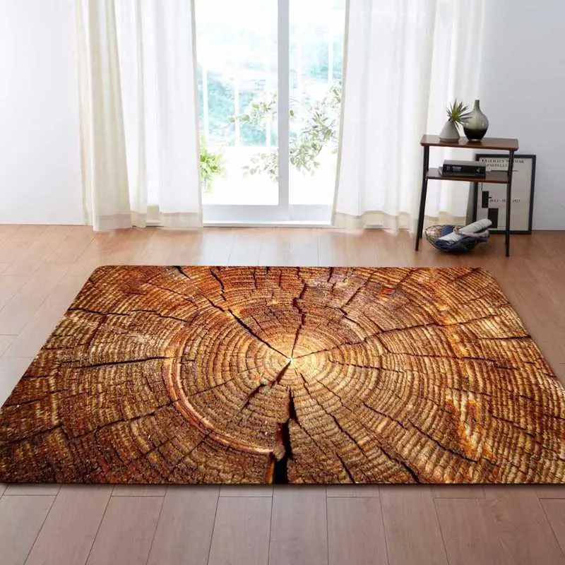 Tapis 3D Grain de bois Big Parlor Chambre Tapis Creative Home Tapis décoratif Tapis de flanelle douce et tapis pour salon 210928