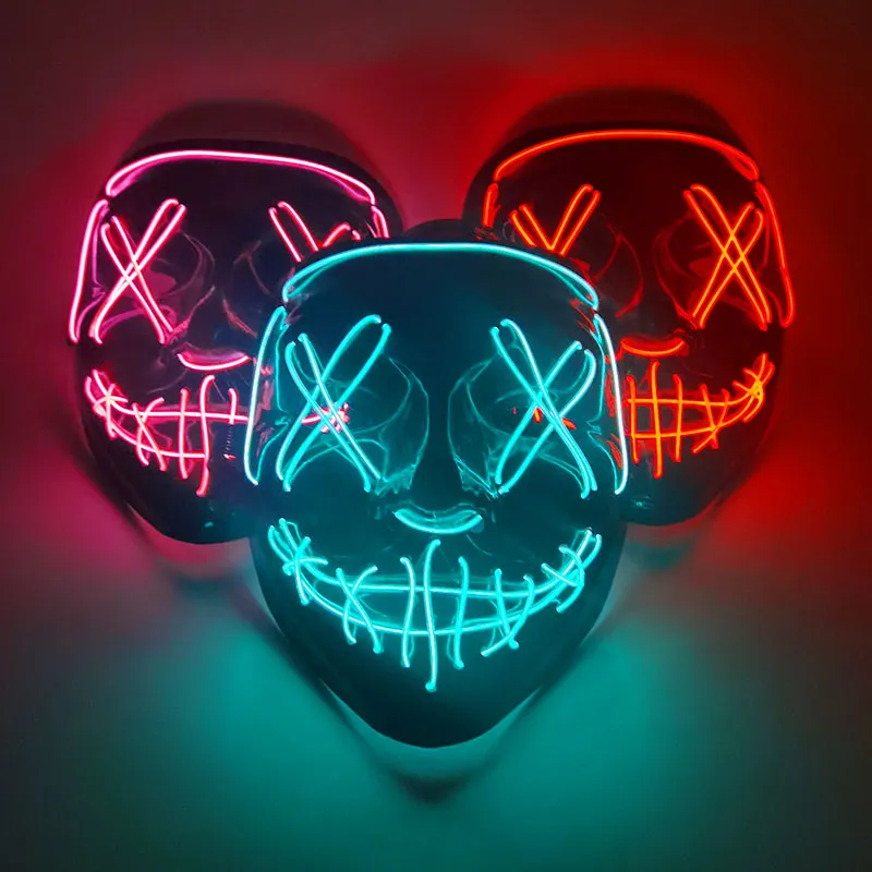 Cosmask halloween máscara de néon led máscaras festa masquerade luz brilho no escuro máscaras engraçadas cosplay traje suprimentos