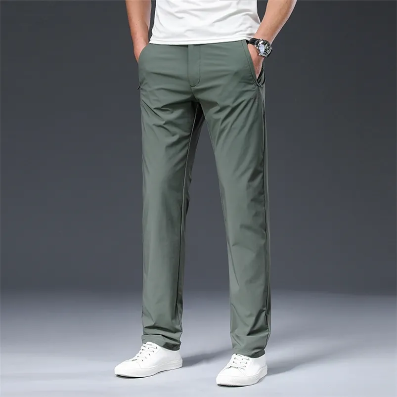 Browon Man Byxor Sommar Nylon Solid Färg Straight Mid Loose Full Length Smart Casual Pants Arbete 210715