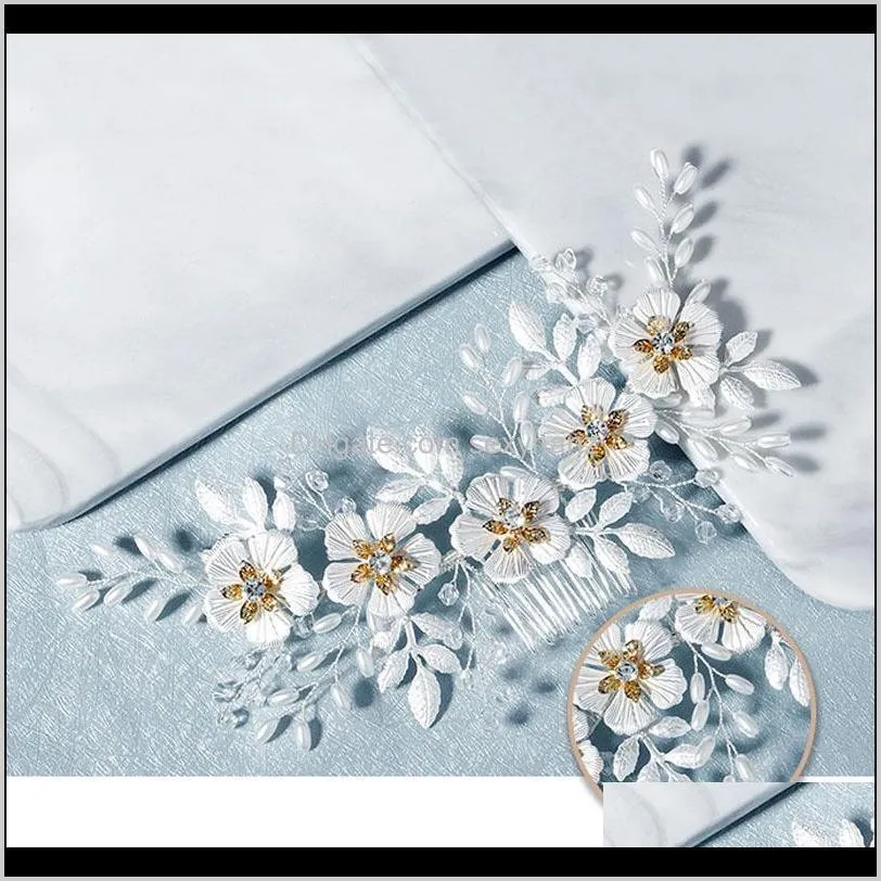 exquisite white flower hair comb elegant beads hairband bride wedding headpeice women hair jewelry headband accessories lb