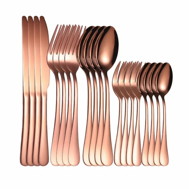 Couverts en or rose, fourchette, cuillère, couteau, couverts en acier inoxydable, 20 pièces, vaisselle de cuisine, vaisselle de table, goutte 211012