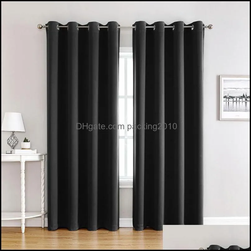 Curtain & Drapes 1 Piece Black Thick Blackout Curtains For The Living Room Ready Made Drapery Solid Design Grey 132X213CM