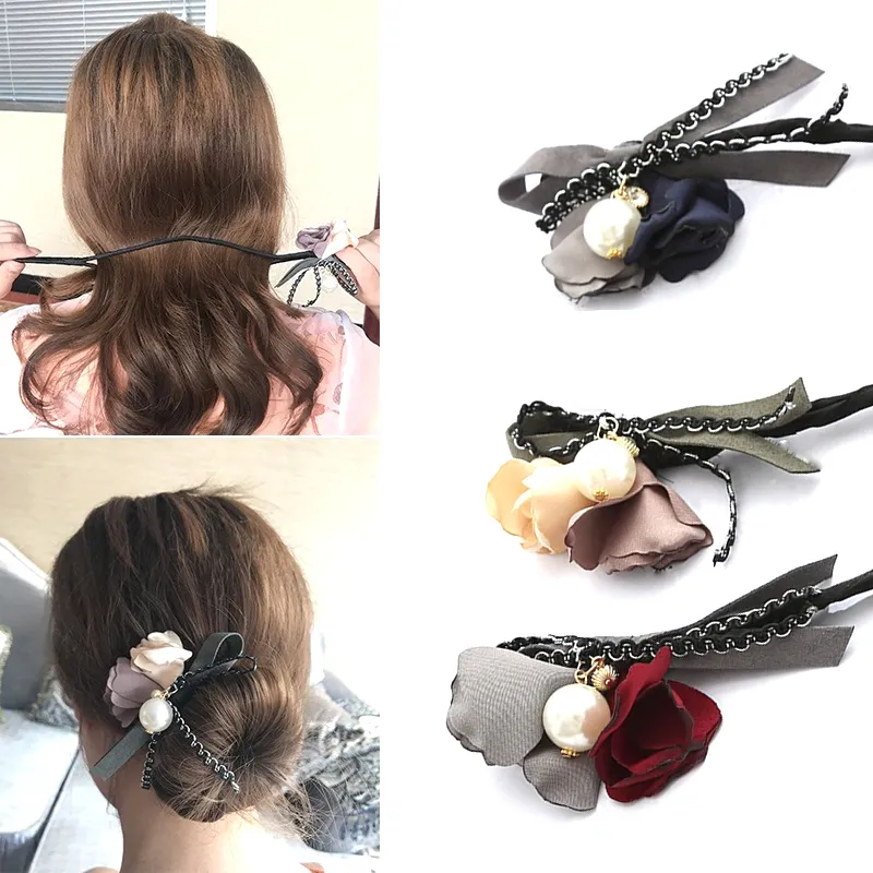 Самые популярные модные галстуки для волос Девушка волосы DIY Укладки Жемчужный Цветок Французский Твист Волшебные Причалистые Волосы Волосы BUN Maker WH0548