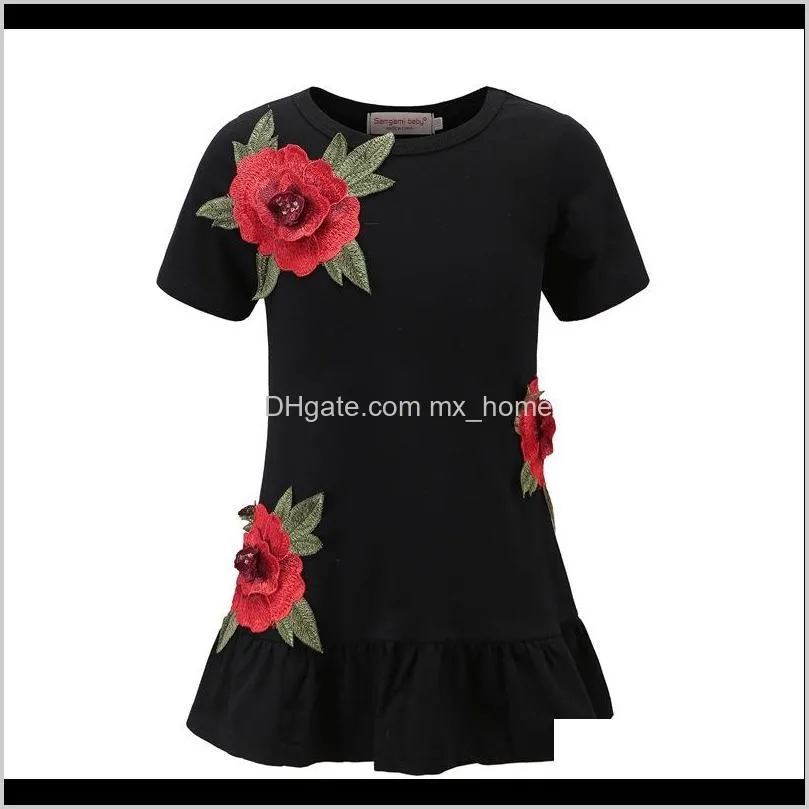 united states rose girls dress is stereo short-sleeved dress fashionable children`s wear speed sell sell like hot cakes