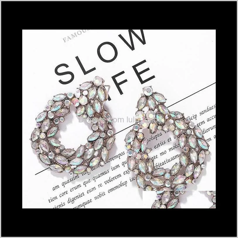 very glittering popular fashion designer exaggerated colorful rhinestone crystal geometry pendant stud earrings for women girls