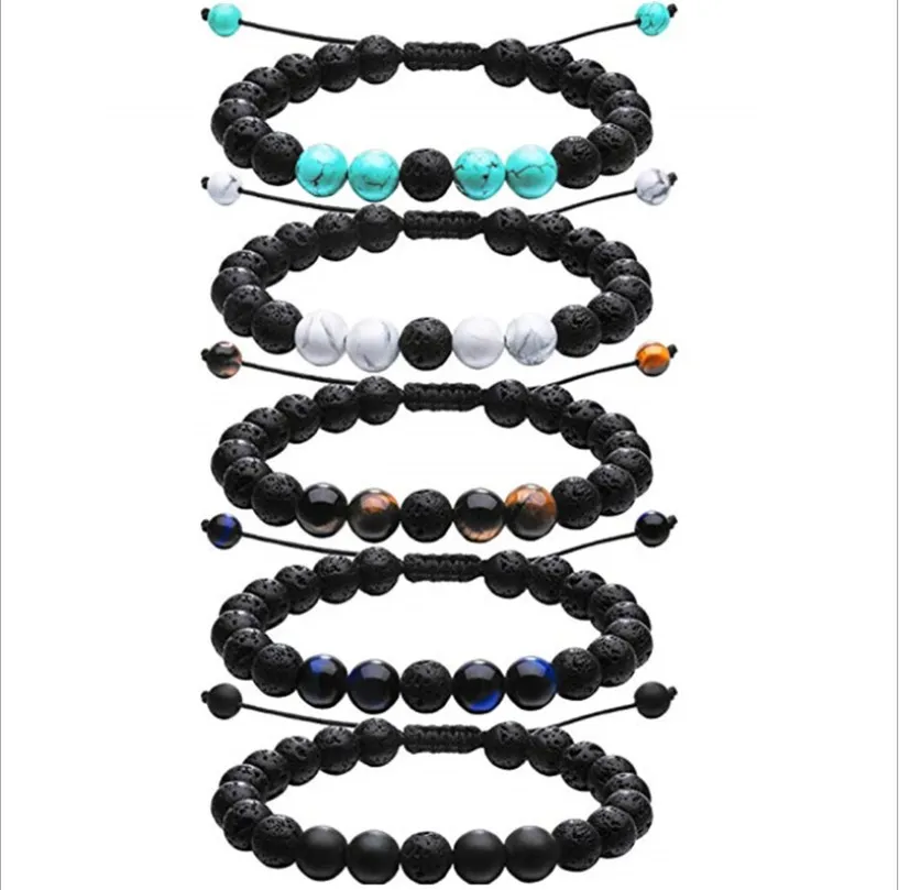 Lava vulcânica ajustável contas de pedra pulseira yoga lava-essencial difusor de óleo trançado braceletes pulseira saldo de cicatrização