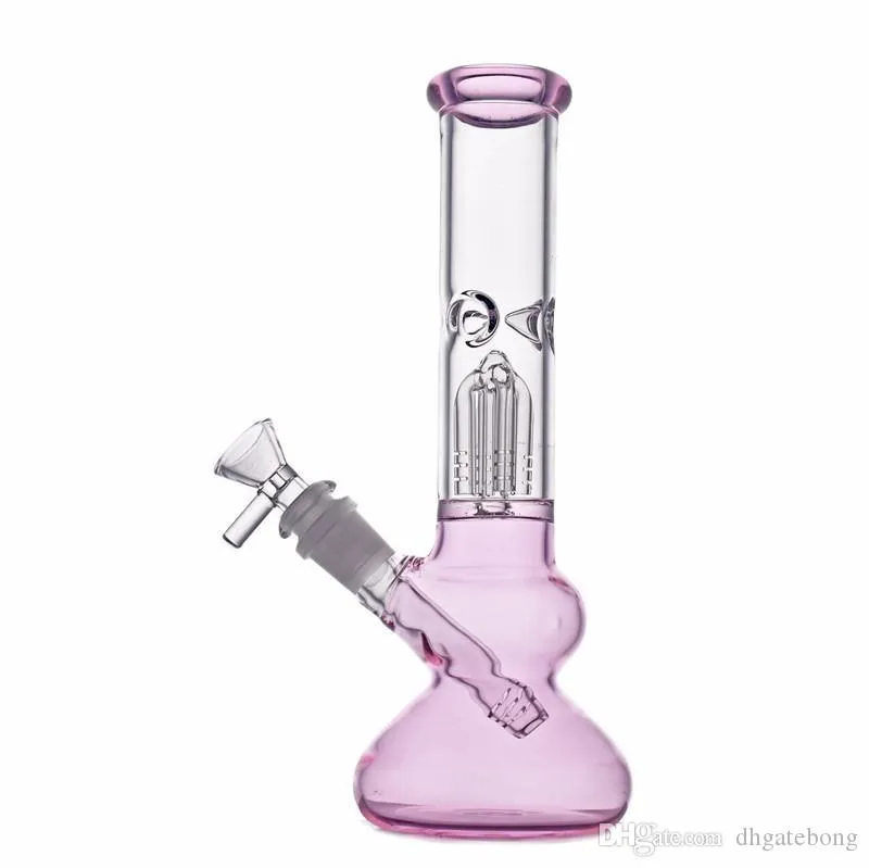 Pink 10.5 inch glass beaker bongs hookah shisha 4-Arms Tree filter recycler water bong with 14mm oil burner pipe and downstem bowl