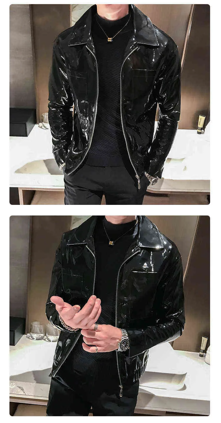 Men s Slim Fit Leather black leather jacket for Nightclub and Club Stage Performances Red Black and Brown Solid Color Coats