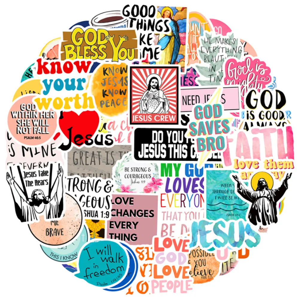 100 adesivi per fede in Cristo Gesù per skateboard, laptop, bicicletta, chitarra, casco, bottiglia d'acqua, decalcomanie, regali per bambini