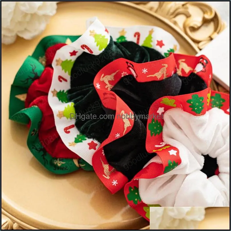 Women Fashion Christmas Style Hair Scrunchies Autumn Winter Flannel Elastic Velvet Ponytail Holder Elegant Headwear