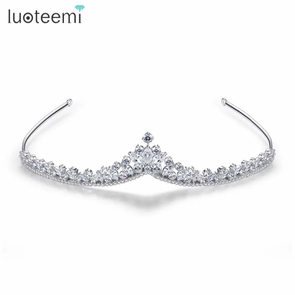 Luoteemiの結婚式のブライダルティアラクラウンクリアジルコンクリスタルラインストーン女性手作り花嫁のDiadem Pageantパーティージュエリーギフトx0625